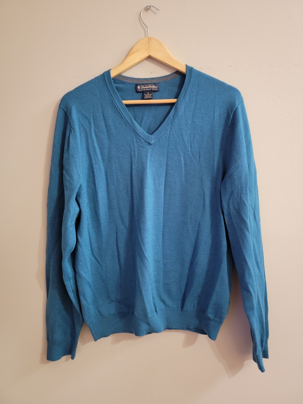 Brooks Brothers Men's Teal V-Neck Sweater Size M Extra Fine Italian Merino